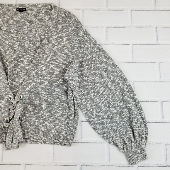 Express Grey Corset Balloon Sleeve Sweater - Picture 6 of 6